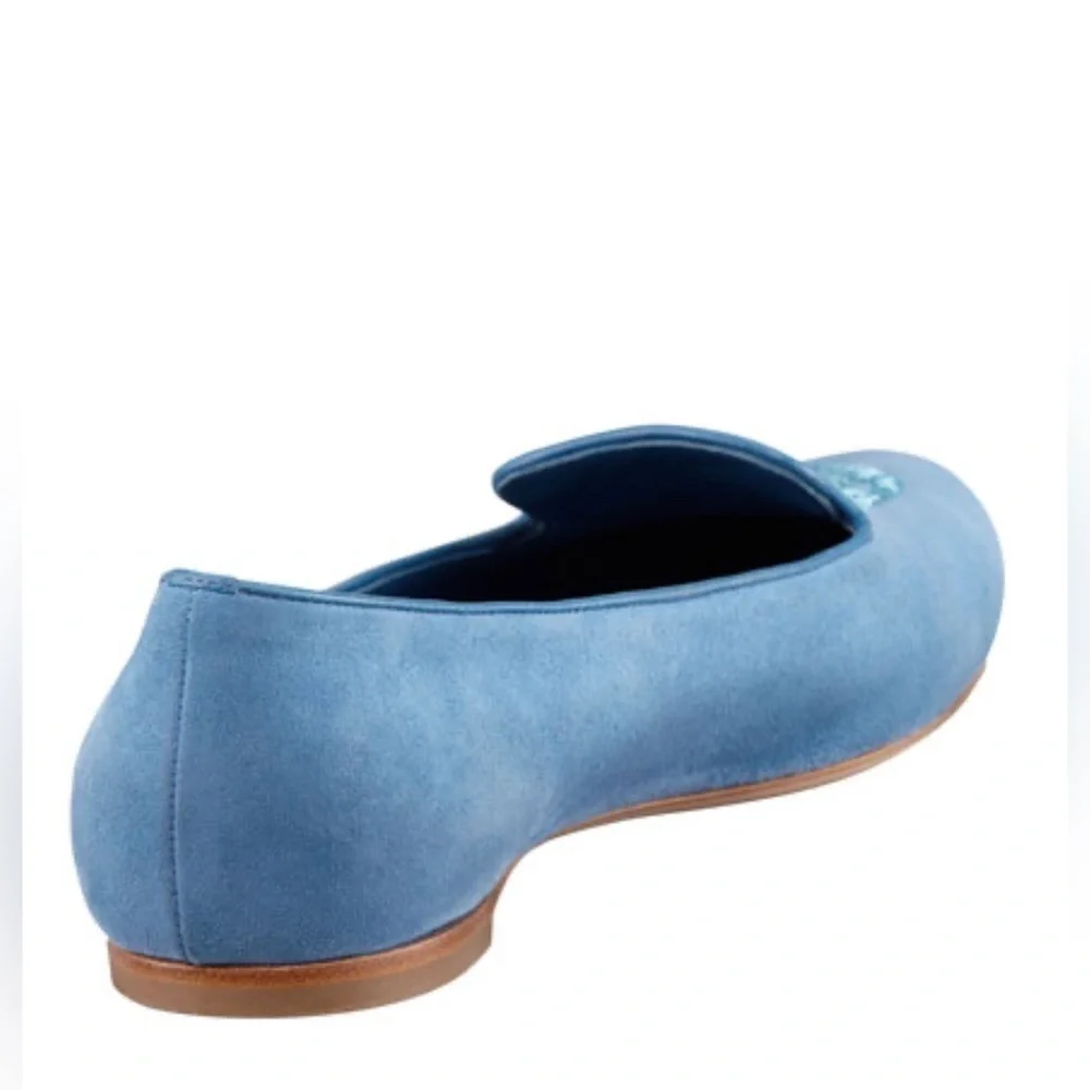 Alexander McQueen Embroidered Sequined Skull Smoking loafer Cadet Blue - Picture 3 of 6